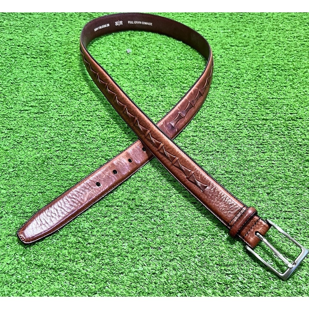 Vintage Fossil Belt SZ 38 Y2K Brown Leather Braided Accents Full Grain Cowhide